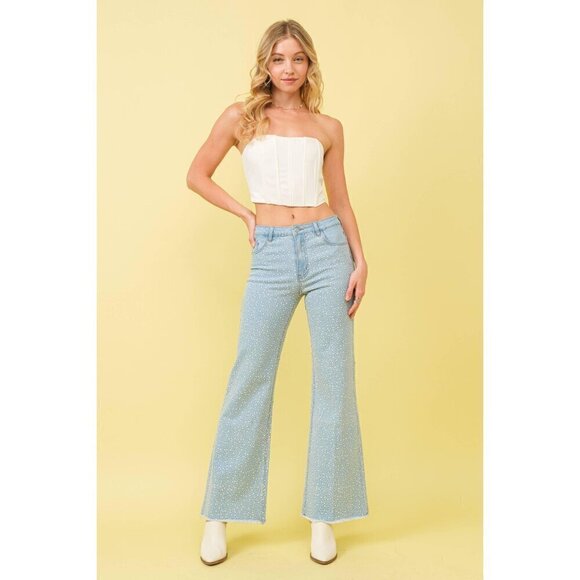 Mid Rise Pearl Stretch Flare Denim Jeans - Picture 4 of 5